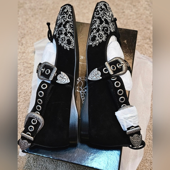 FREE PEOPLE Suede Leather Vintage-inspired Buckle Ballet Flats US 10 / EU 41 - Picture 13 of 15